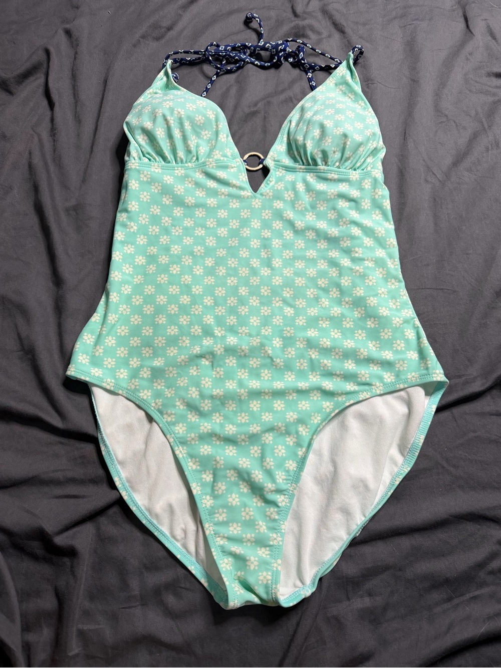 Old Navy Mint Green One-Piece Swimsuit with Navy Halter Tie